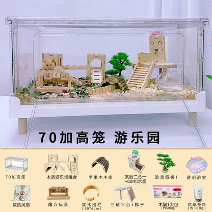 ‌Hamster Cage - Extra Large Acrylic Habitat for Syrian Hamsters, Foldable Transparent Cage with 3 Levels, Spacious Pet Home