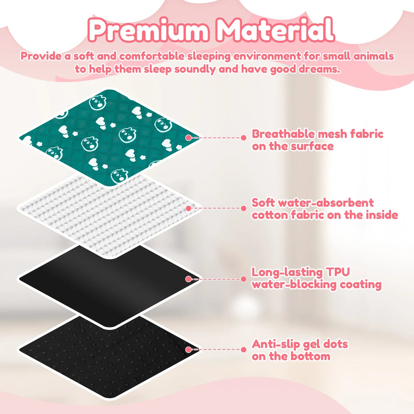 2Pcs Guinea Pig Cage Liner Washable Rabbit Absorbent Mat Reusable Hamster Pee Pad Anti-Slip for Pet Guinea Pig Rabbit Hedgehog