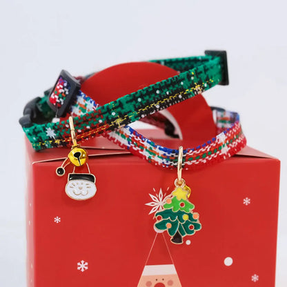 Christmas Cat Collar with Bell Christmas Tree Santa Claus Plaid Safety Breakaway Christmas Collars for Puppy Cat Kitten Accessor