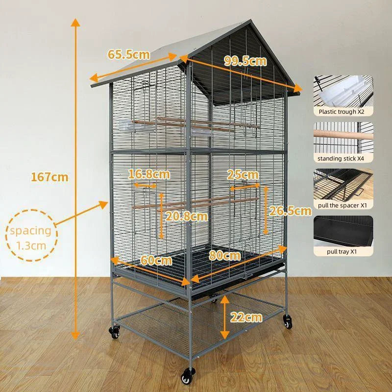 Metal Big Size Large Bird Cages Pet Parrot House Pet Cages Carriers Bird Breeding Foldable Quadrate Bird Cage 80*60*168cm