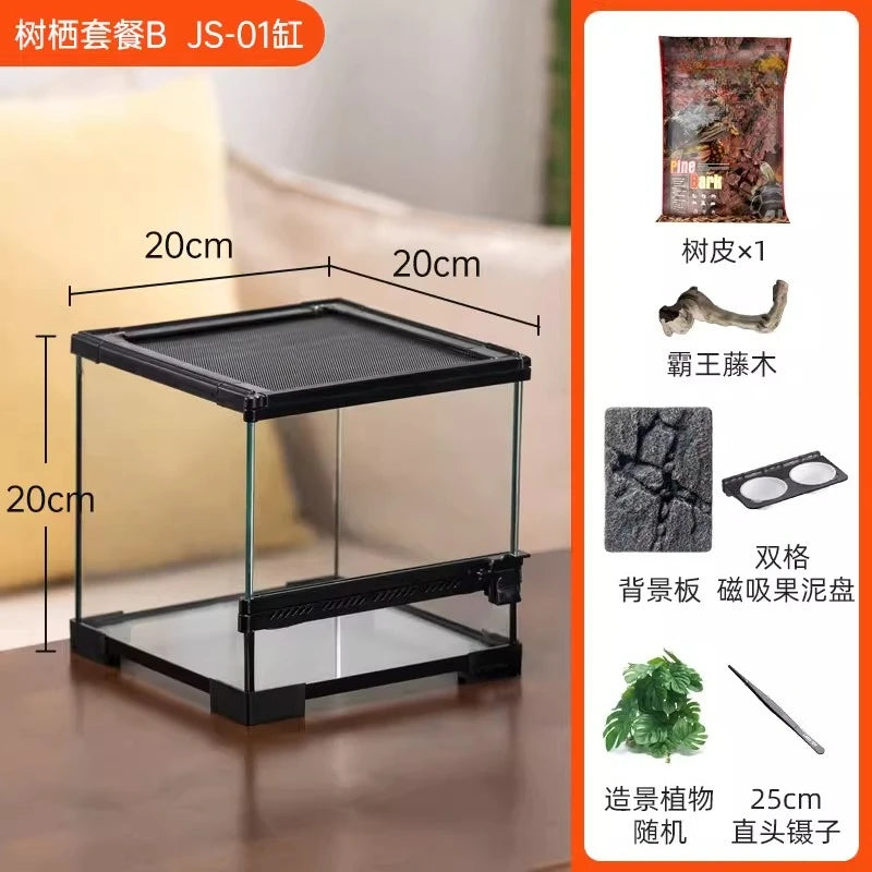 Ecological landscape reptile terrarium with natural decoration,suitable for chameleon,horned frog,and lizard,full habitat set