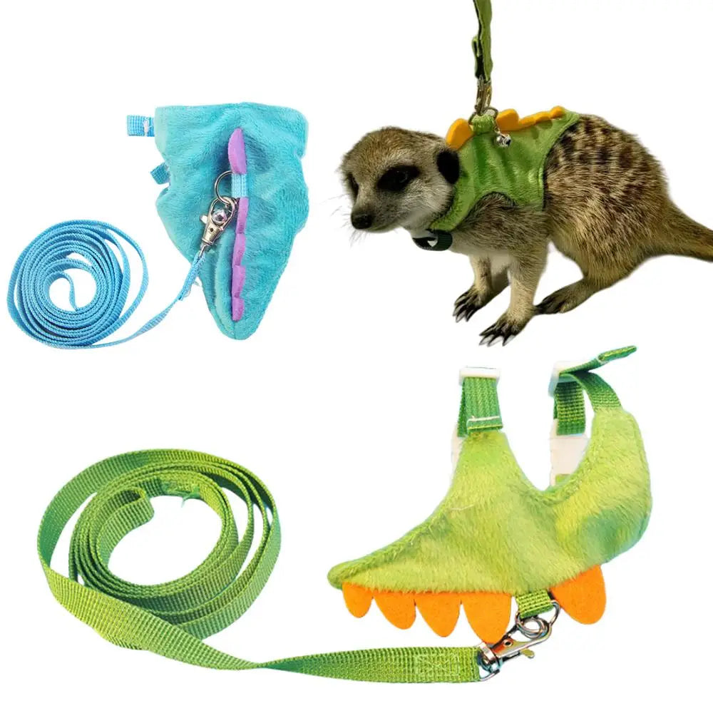 Adjustable Ferret Drawstring Vest  With Bell Pet Outdoor Walking Rope Bunny Harness Harness Vest Dinosaur Design Pet Accessories