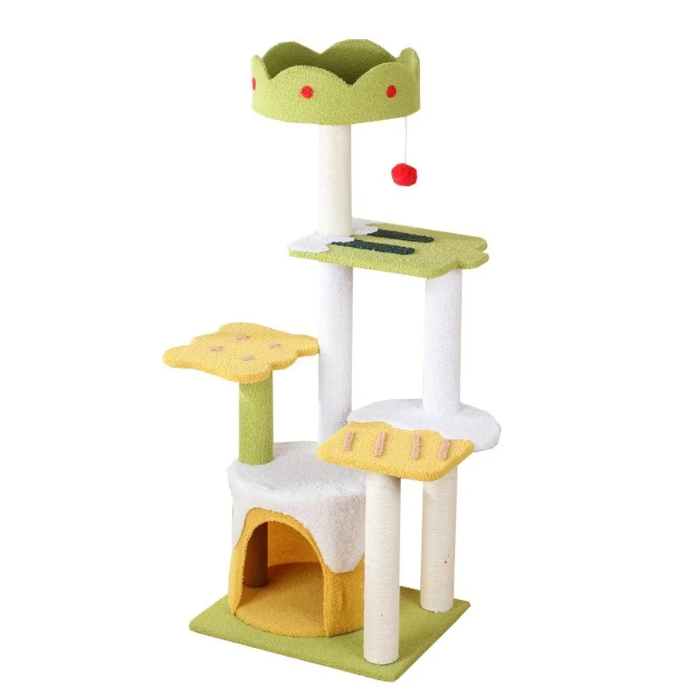 Cat Scratcher Tree Tower Pet Interactive Climbing Frame With House Resting Packed In Carton