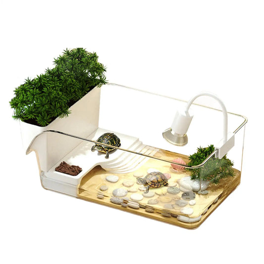 Turtle Tank with Basking Area Transparent Reptile Terrarium Habitat for Pet Turtles Hermit Crabs Tortoise Aquatic Amphibians