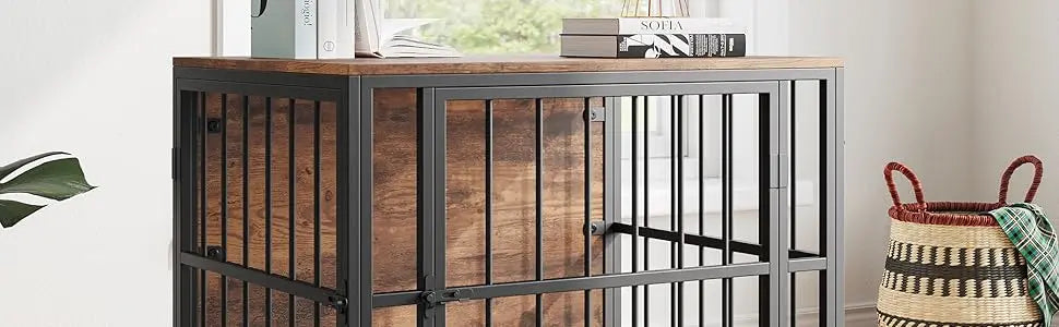 Dog Crate Furniture,Wooden Dog Kennel Indoor,Heavy Duty Dog Cage with Removable Tray, Dog House Double Doors Pet Crate Side