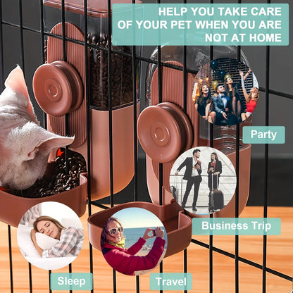 Cage-type automatic hanging pet cat feeder and waterer, gravity-fed automatic feeding and drinking bowl set, suitable for rabbit
