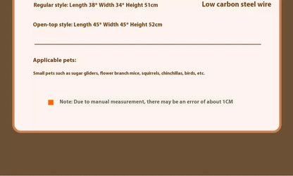 Small Pet Cage Insulated Habitat for Sugar Glider Degu Mouse Rat Chinchilla Ferret with Dense Metal Wire