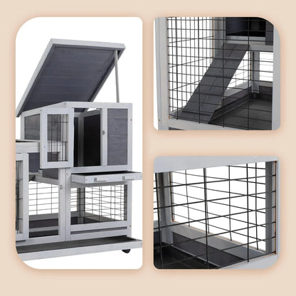Wood Gray Pet House Rabbit Hutch Bunny Rabbit Cage Commercial Farming