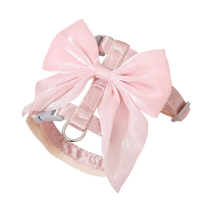 Cat Harness and Leash Set with Big Bow, Escape Proof Reflective Kitten Lead, Adjustable H-Type Vest for Walking, Cute Shiny