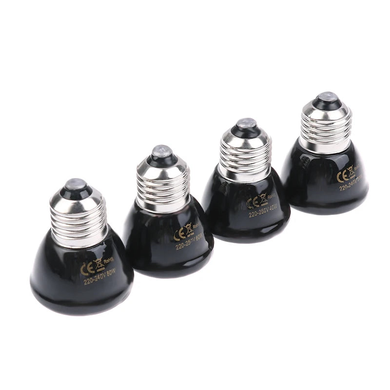 1Pc 220-240V Far Infrared Heating Lamp Black Ceramic E27 Pet Warmer Bulb Brooder Chickens Tortoise Lizard Reptile Light 20-80W