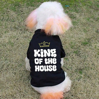 1pc Crown and letter printed black pet round neck sweatshirt, warm thick cat and dog round neck T-shirt
