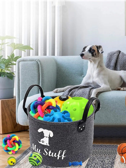 Felt Pet Toy Box Pet Toy Storage Basket Dog Toy Box Special Storage Basket for Organizing Pet Supplies Blanket Pet Storage Box
