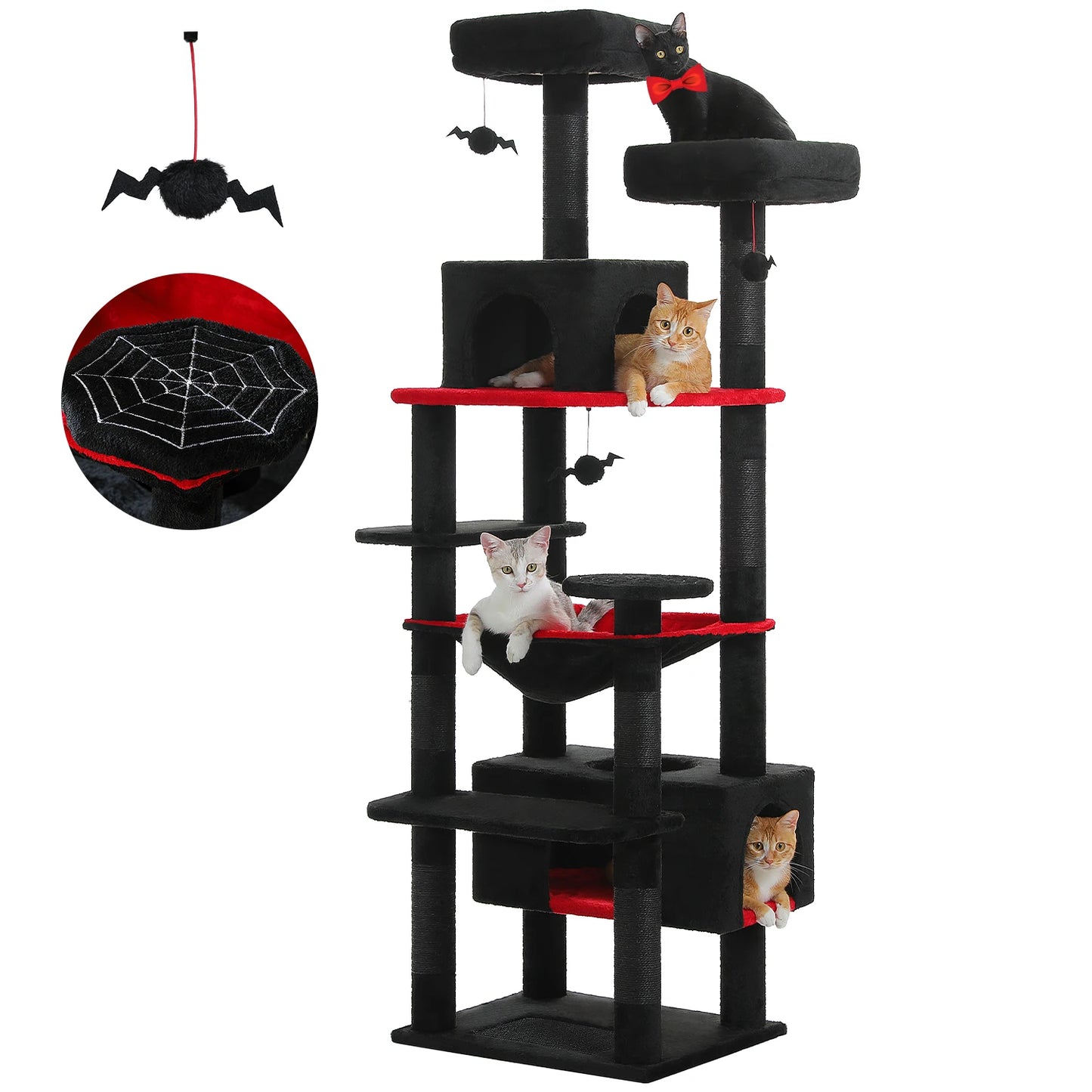 Multi-Level Cat Tree Tower with Scratching Posts&Board, Hammock, Cat Condo, Spacious Top Perch,Dangling Balls for Indoor Cats