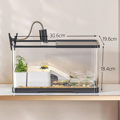 Turtle Tank Multifunction with Cover Sturdy Reptile Habitat with Basking for Frog Tortoises Leopard Amphibians Terrapin