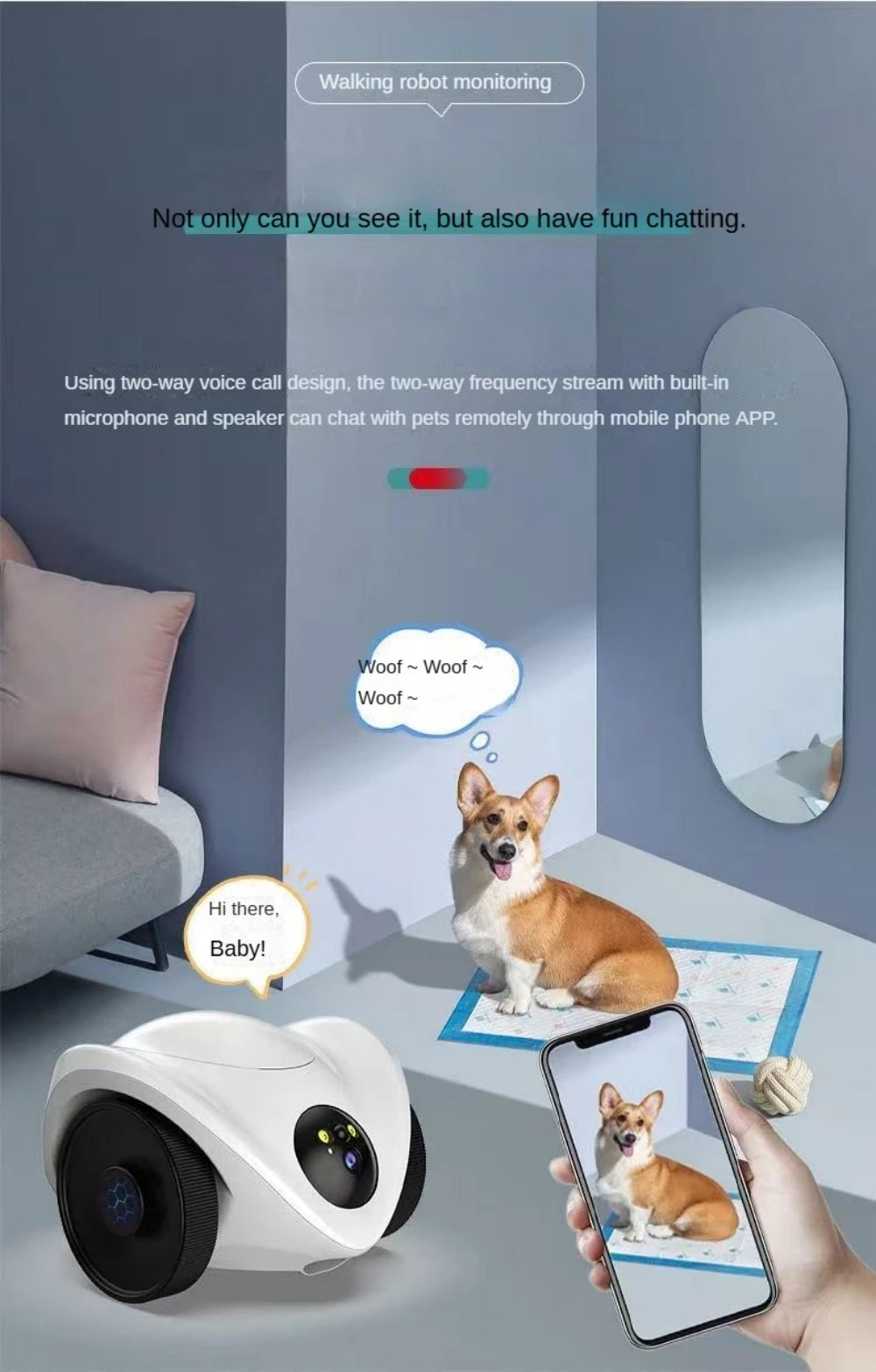 Wifi Whole-house Mobile Snack Dispensing Toy With HD Camera Cat Dog Smart Interactive Toy Pet Companion Robot