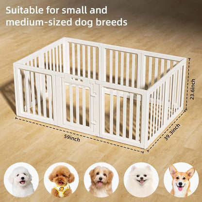 Portable Indoor/Outdoor Dog Playpen with Door, Easy Assembly and Cleaning, Suitable for Puppies, White, 23.6 Inch Height