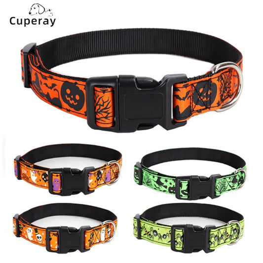 Halloween Dog Collar Nylon Adjustable Pet Collar Pumpkin Monster Bat Ghost Pattern for Party Cat Dog Decoration Pet Accessories