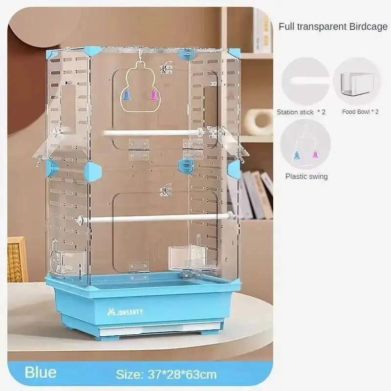 Large Acrylic Splash-proof Breathable Birdcage Fully Transparent Ornamental Bird Cage Parrot Cage Budgie Cockatiel Luxury Villa
