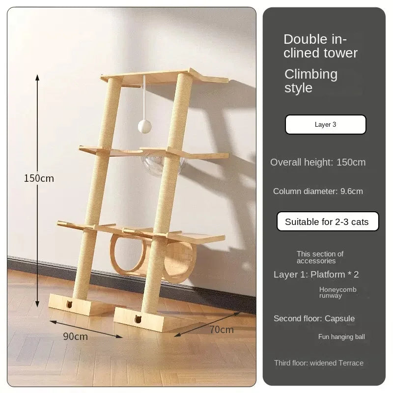 Luxury Large Cat Trees & Towers Wood Scratching Post for Cat Toys Gym Hiding House Sleeping Pad Cooling Pad Pets Stuff Products