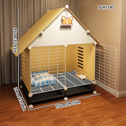 Dog cage Home large space small dog dog Blue cat English short cat villa Pomeranian teddy Corgi dog house iron cage
