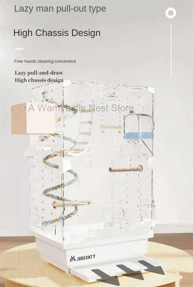 Large Acrylic Splash-proof Breathable Birdcage Fully Transparent Ornamental Bird Cage Parrot Cage Budgie Cockatiel Luxury Villa