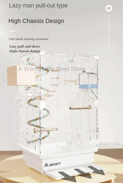 Large Acrylic Splash-proof Breathable Birdcage Fully Transparent Ornamental Bird Cage Parrot Cage Budgie Cockatiel Luxury Villa