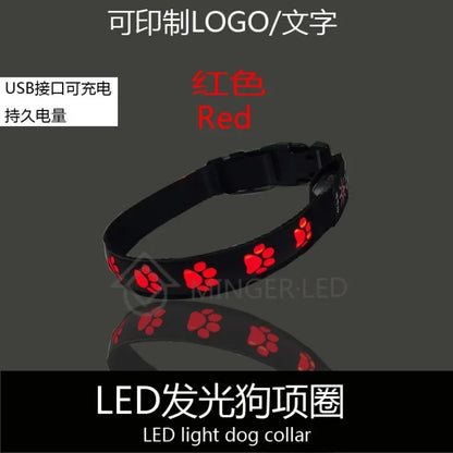 LED Dogs Luminous Collar Paw Pet Dog Walking Dog Collar Tag  Anti-car Accident Anti-lost Light Warning Safety Puppy accessories