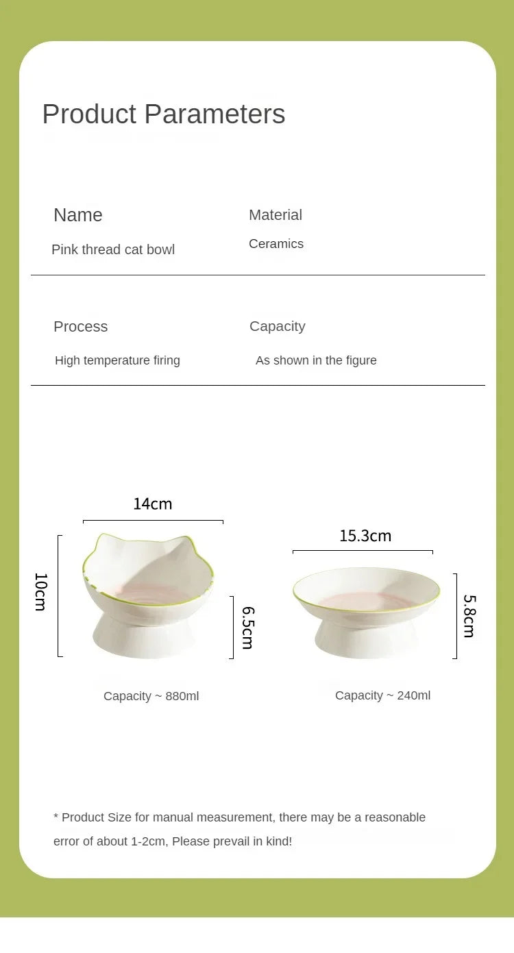 Cat Bowl Ceramic Cat Food Bowl Dog Bowl Food Bowl Rice Bowl Large-diameter Water Bowl Slanted Mouth Bowl Anti Knock Pet Supplies