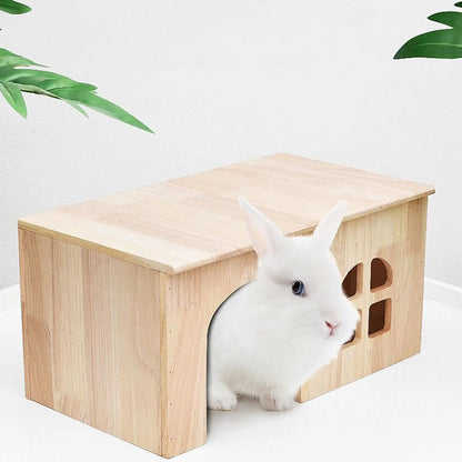 Bunny House Indoor Wooden Pet Cage window Door Ventilated Bunny Hut for Hamster Gerbil Chinchilla Hedgehog Ferret Resting