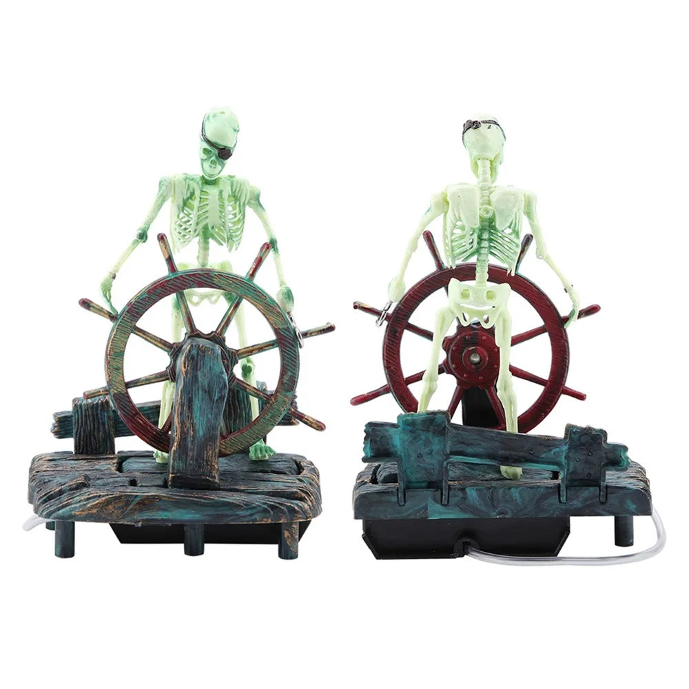 Air-Driven Aquarium Pirate Captain Decoration Undersea Design Landscape Style Skeleton Ornament Pirate Theme Aquatic Ornament
