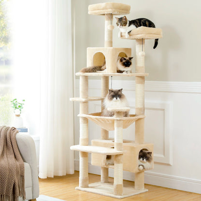 Multi-Level Cat Tree Tower with Scratching Posts&Board, Hammock, Cat Condo, Spacious Top Perch,Dangling Balls for Indoor Cats