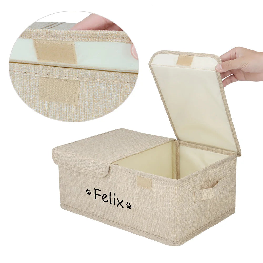 Custom Dog Pet Toy Box Personalised Name Dog Accessory Storage Bin with Lid Cat Pet Organizer Storage Basket For Toys Blanke