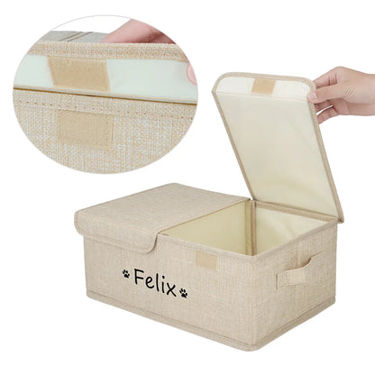 Custom Dog Pet Toy Box Personalised Name Dog Accessory Storage Bin with Lid Cat Pet Organizer Storage Basket For Toys Blanke
