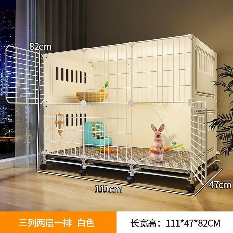 JC Rabbit Cage Household Extra Large Double Layer Indoor Automatic Manure Cleaning Dutch Pig Cage Two-Story Platform Villa