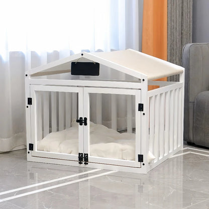 Solid Wood Luxury Dog House Indoor Pet House Removable Washable Dog Fence Double Door Dog Cage Portable Waterproof Pet Bed