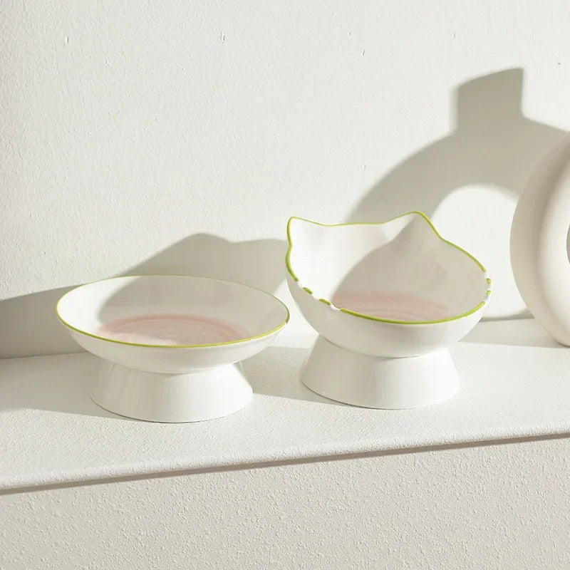 Cat Bowl Ceramic Cat Food Bowl Dog Bowl Food Bowl Rice Bowl Large-diameter Water Bowl Slanted Mouth Bowl Anti Knock Pet Supplies