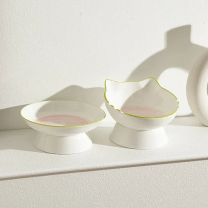 Cat Bowl Ceramic Cat Food Bowl Dog Bowl Food Bowl Rice Bowl Large-diameter Water Bowl Slanted Mouth Bowl Anti Knock Pet Supplies