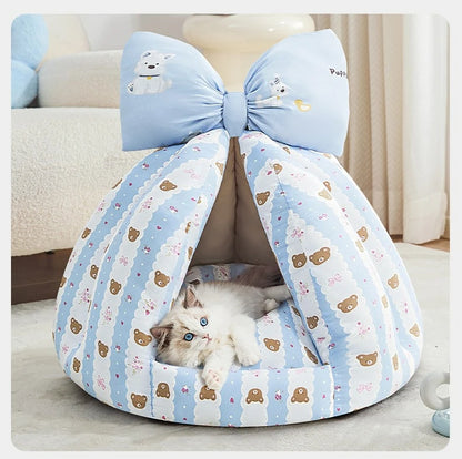 Cute Cat Bed Enclosed All-Season Pet Bed for Cats Small Dogs Nest Soft Skin-Friendly Fabric Comfortable Puppy House