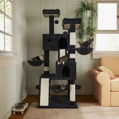 66 Inches Multi-Level Large Cat Tree Tower for Indoor Big Feline/Cozy Plush Perches/Condo/Sisal Scratching Posts/Hammock