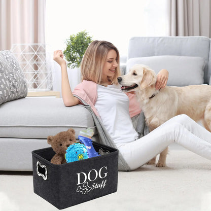 Dog Toy Bin Pet Toy Box with Handle Pet Toy Bin Organizer Dog Stuff Organizer Cat Toy Basket Container for Dog Chew Toys