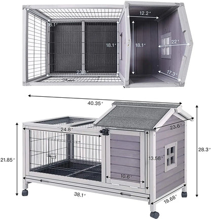 Deluxe Large Wooden Bunny Rabbit Breeding Hutches Chicken Coop W/Outdoor Run Animal Cage