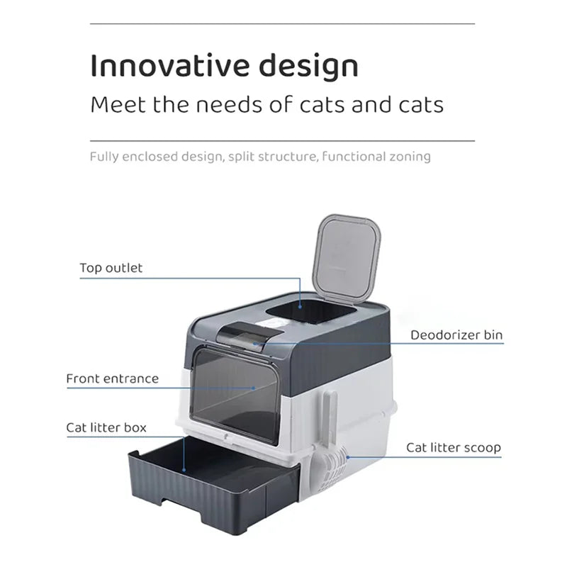 Enclosed Cat Litter Box Extra Large Anti Odor Anti Spill With Transparent Door Covered Cat Toilet Pet Cleaning Products For Cats