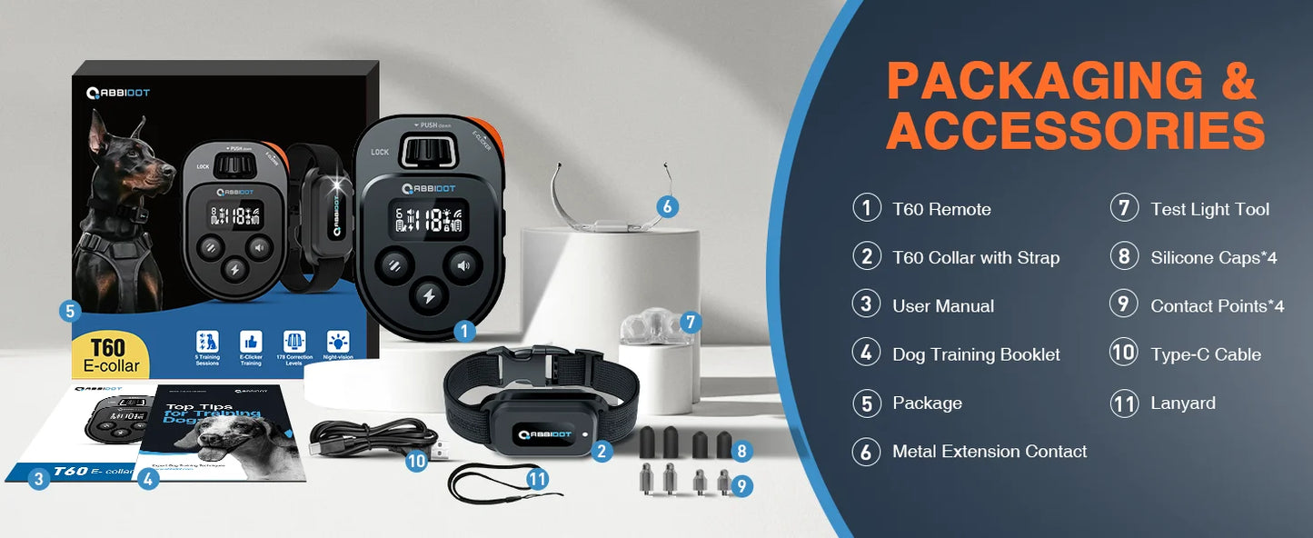 ABBIDOT T60 Dog Training Collar 2 in 1 Strap With E-clicker Electric Shock 4100ft 1250m Waterproof 118 Levels 2024 New Version