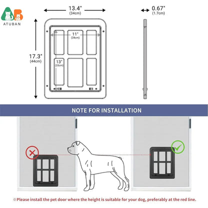 ATUBAN Dog Door for Sliding Door,Lockable Dog Screen Door with Magnetic Closure Easy Install Pet Door for Dogs Cats,11"x13"White