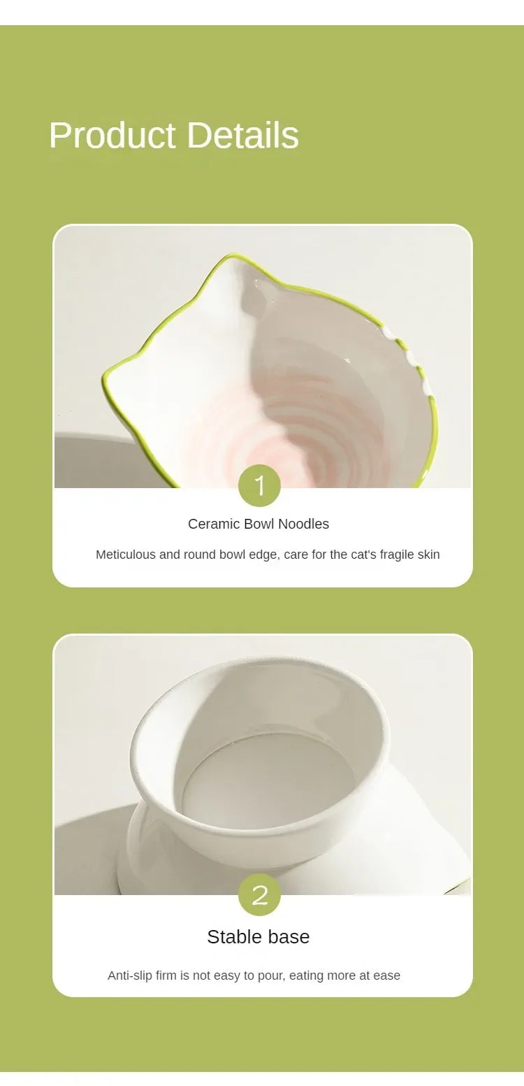 Cat Bowl Ceramic Cat Food Bowl Dog Bowl Food Bowl Rice Bowl Large-diameter Water Bowl Slanted Mouth Bowl Anti Knock Pet Supplies