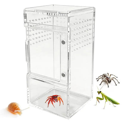 Spider Enclosure Clear Acrylic Reptile Box with Vent Sliding Lid Cage for Jumping Spider Tortoise Snake Gecko Crab Habitat