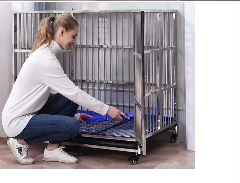 Large Dog Cage Outdoor Stainless Steel Folding Fence with Strong Load-bearing Capacity Bottom Extraction Tray for Dog Supplies