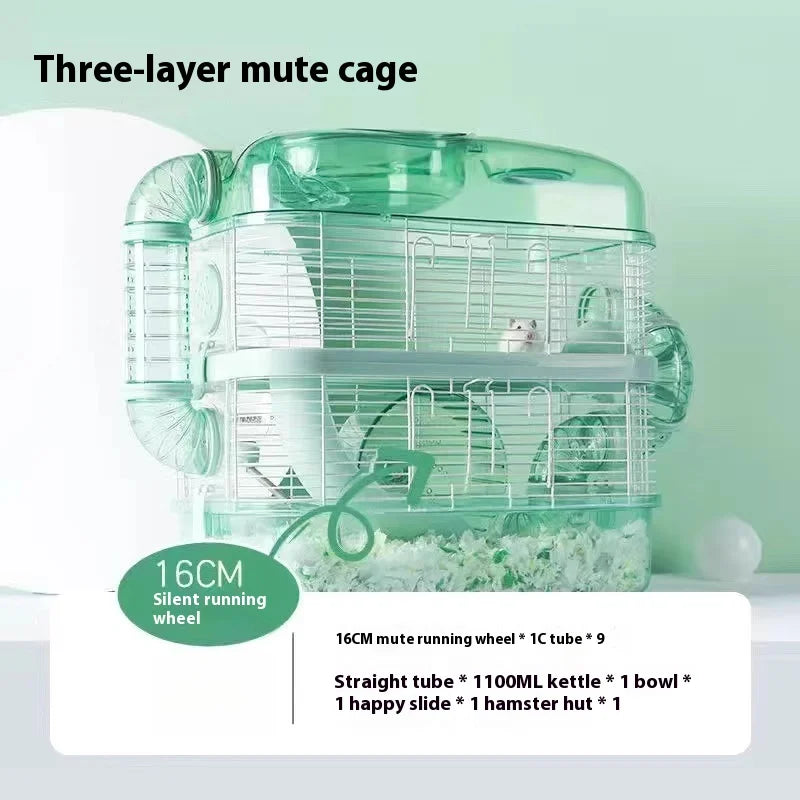 Hamster Cage Luxury Transparent Acrylic Panoramic 3layer Golden Thread Bear Breathable Waterproof Special Cage Accessories