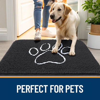 Kitinjoy Ultra Absorbent Chenille Mud Doormat With Paw Print Design Non-Slip Quick-Dry Washable Mats Door Mat for Muddy Dog Paws