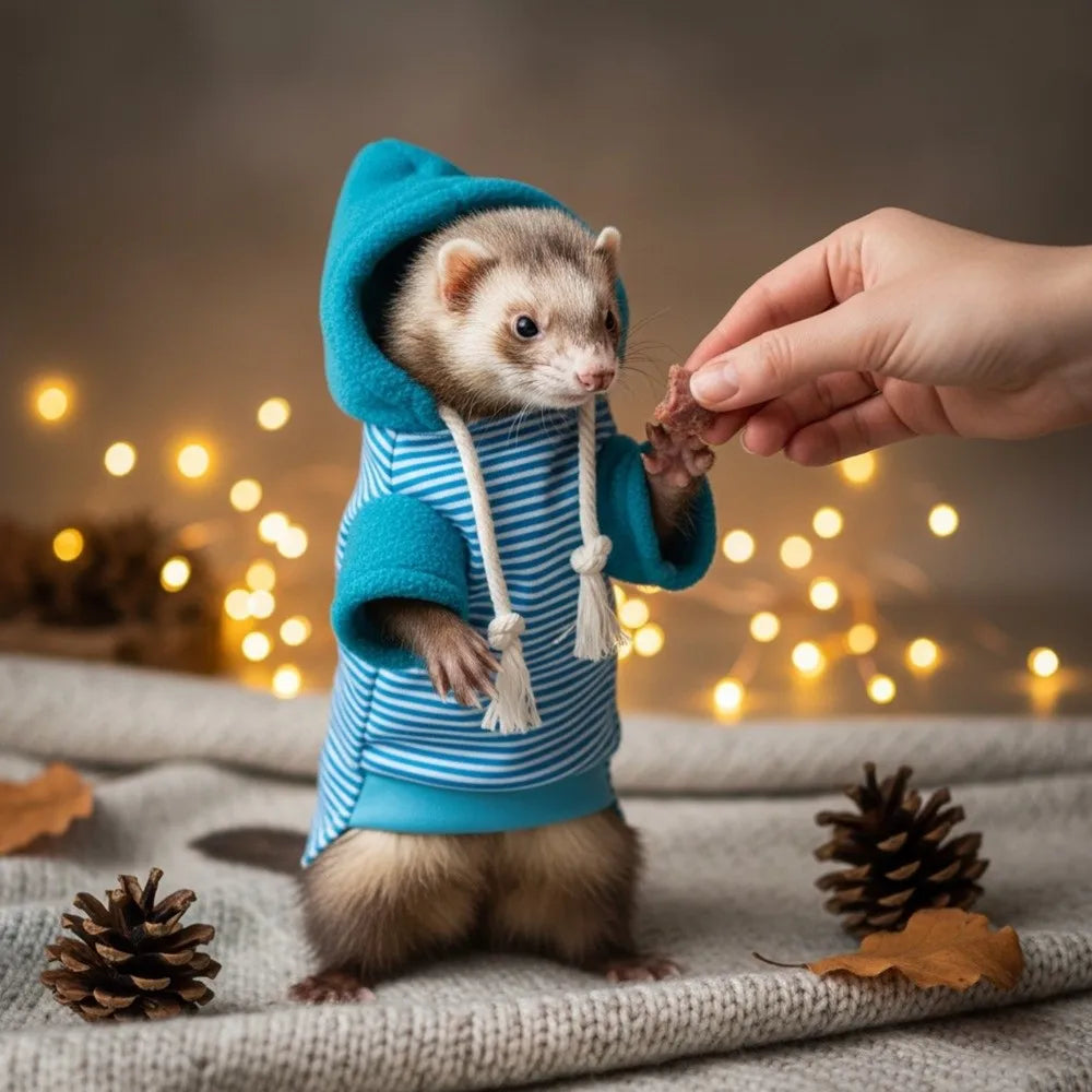 Skin Friendly Elastic Ferret Hoodie Cozy Soft Ferret Pullover Thick Fleece Stylish Drawstring Hamster Coat Daily Party